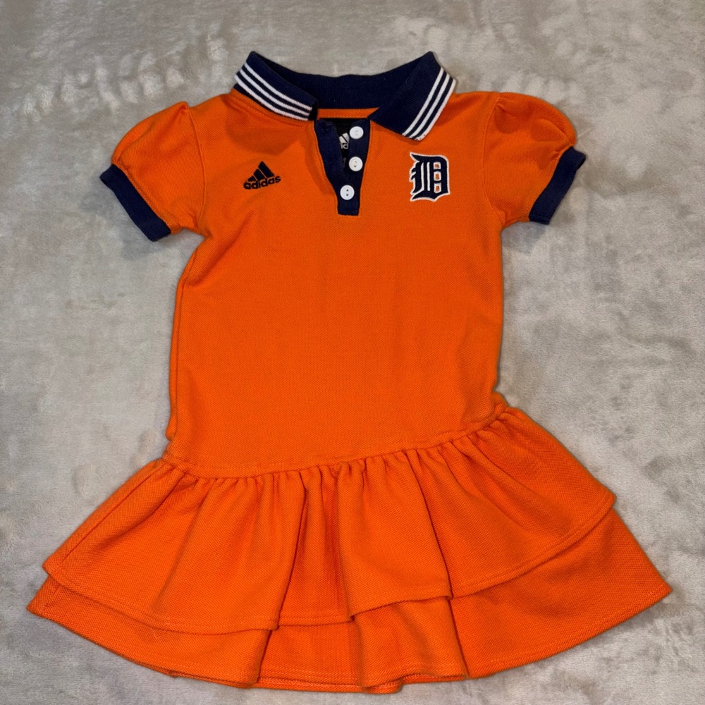Adidas Detroit Tigers Girls Orange Polo Ruffle Dress Size 3T MLB Fan Gear